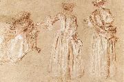 WATTEAU, Antoine Three Studies of a Lady with a Hat china oil painting reproduction